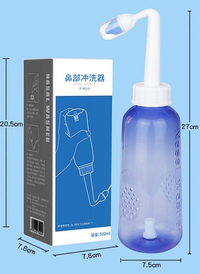 Nose Washing Bottle 500ml with Graduated, Automatic Valve Switch, Allergy Relief Nose Wash, High Temperature Resistant, with Dust Cover, Pressure Rinse Nasal Irrigation for Adult And Kid, Blue - Image 4