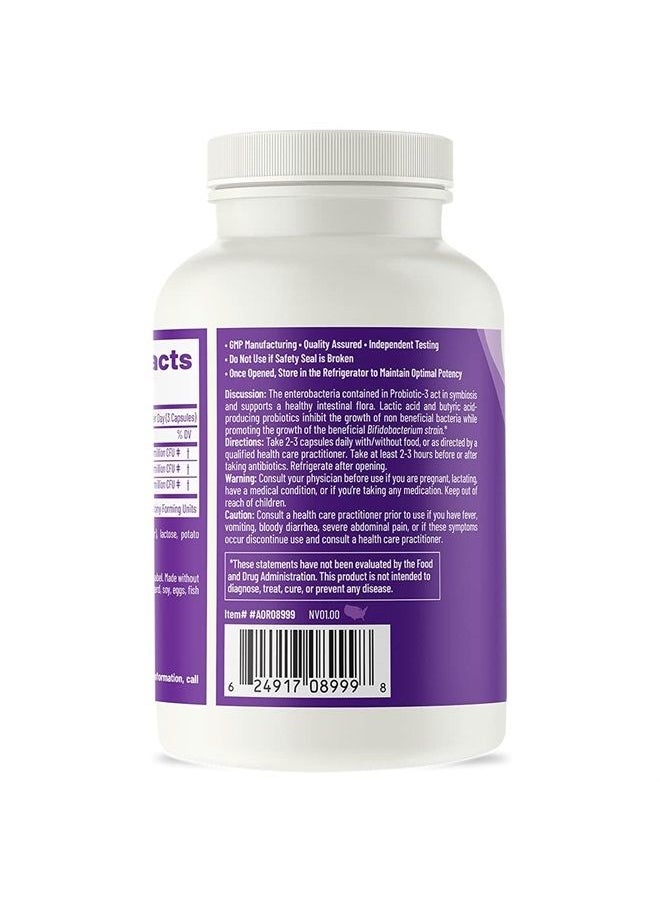 AOR - , Probiotic 3, Digestive Aid for a Healthy Gastrointestinal Tract, Gut Flora and Immune Response, Dietary Supplement, 45 Servings (90 Capsules) - Image 1