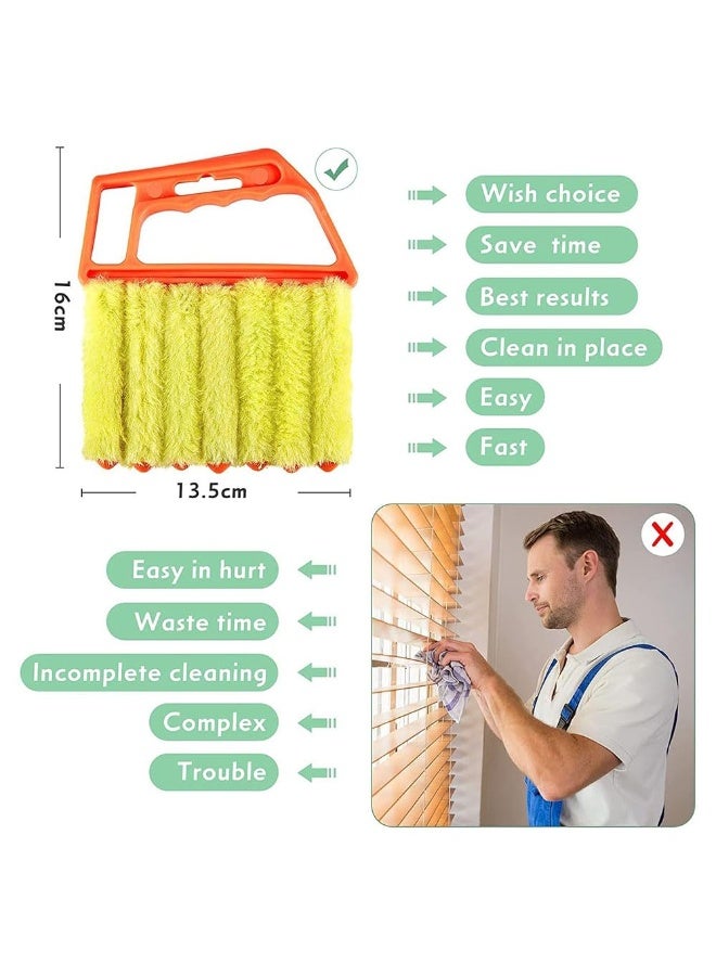 جيه زد اس أدوات تنظيف ستائر النوافذ الفينيسية من JZS، فرشاة لإزالة الغبار من ستائر النوافذ وفرشاة لإزالة الغبار بسبعة أصابع لمكيف الهواء، منظف الأوساخ والتنظيف المنزلي، برتقالي - Image 2