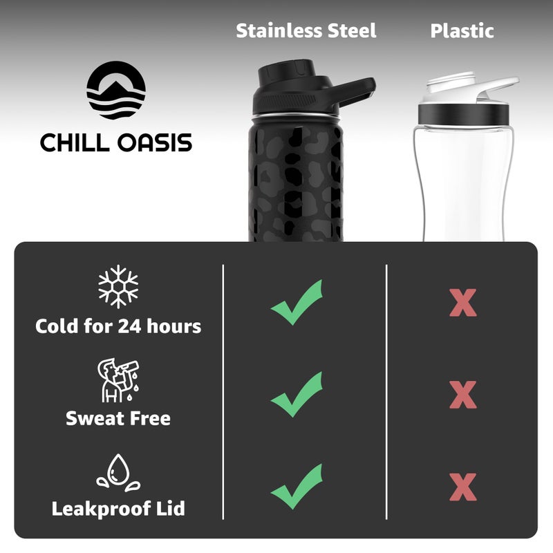 Chill Oasis Water Bottle | Compatible With Popular Flavor Cartridges | BPA Free, Leak Proof, Double-Walled Vacuum Insulated Stainless Steel, and Dishwasher Safe | Cold for 24 Hours (Leopard, 12oz) - Image 4