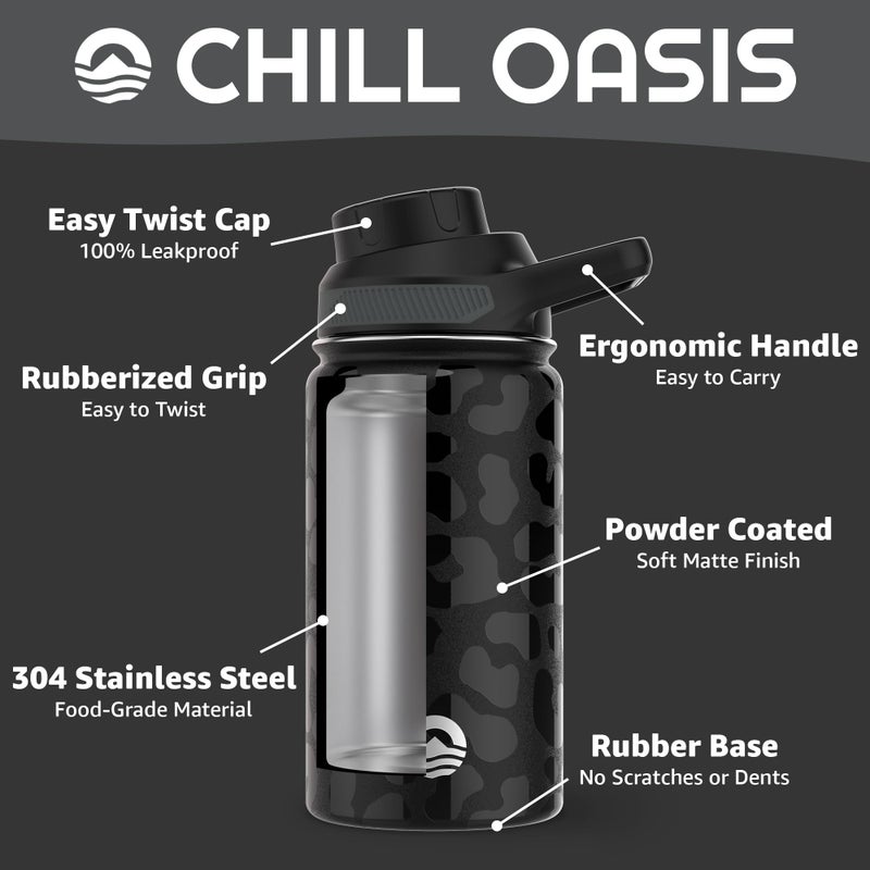 Chill Oasis Water Bottle | Compatible With Popular Flavor Cartridges | BPA Free, Leak Proof, Double-Walled Vacuum Insulated Stainless Steel, and Dishwasher Safe | Cold for 24 Hours (Leopard, 12oz) - Image 3