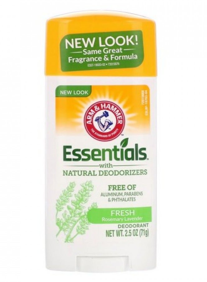 ARM & HAMMER Essentials Deodorant- Unscented- Solid Oval- Made with Natural Deodorizers- Free From Aluminum, Parabens & Phthalates, 2.5 Oz