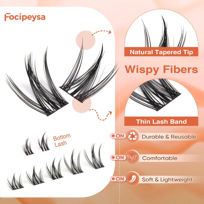 Focipeysa Natural Eyelash Clusters Spiky Lash Clusters 120 PCS Lashes Extensions with Bottom Lashes 8-16mm CD Curly Individual Lash Clusters Wispy DIY Lash Extension at Home - Image 4