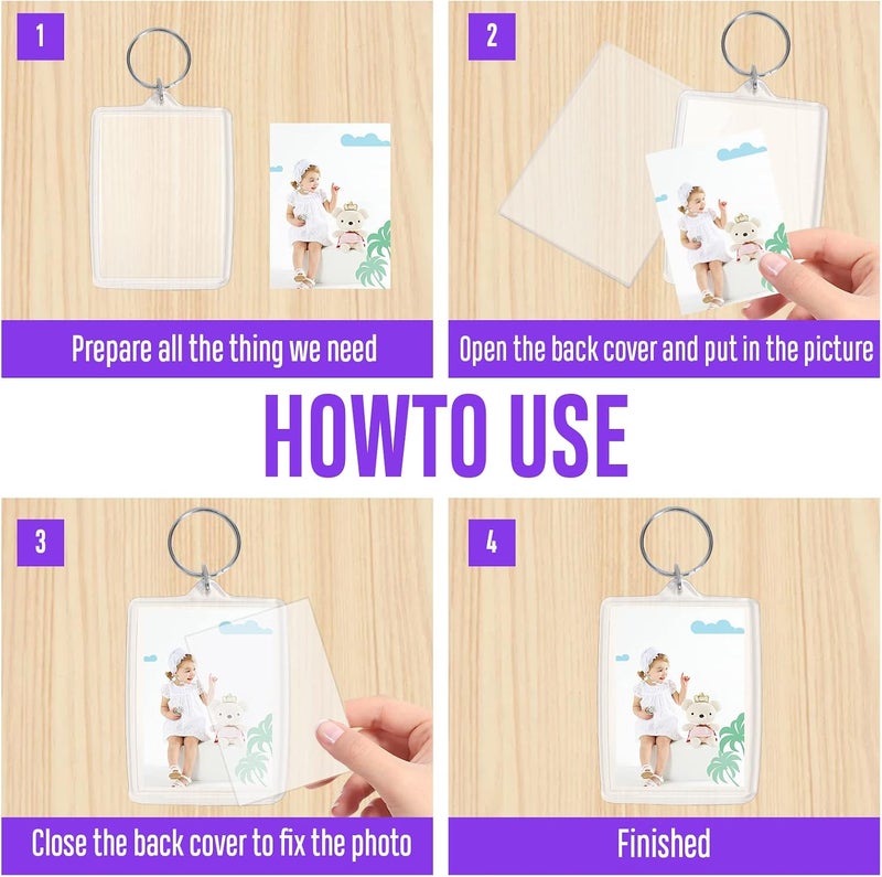 Visen 12 Pcs Acrylic Keychain Blank,Clear Rectangle Keyring Holder,Picture Keychains,Transparent Acrylic Ornaments,Custom Personalised Photo Insert Keychain,Key Rings for DIY Projects and Craf, Clear, - Image 3
