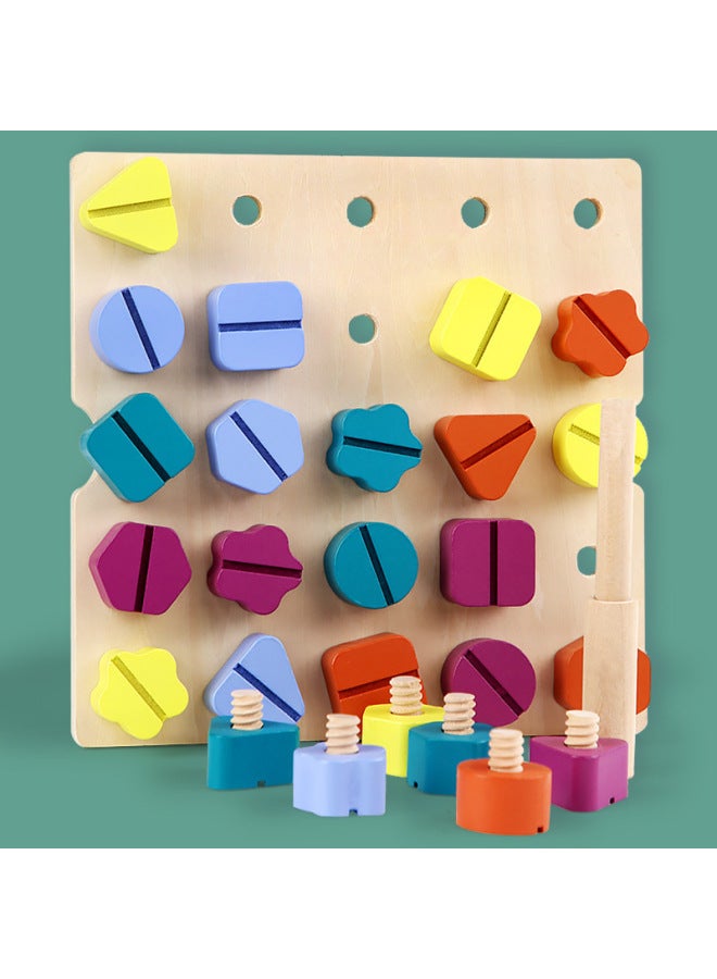 Wooden Screw Matching Puzzle Children's Early Education Hand-eye Coordination Training Nut Assembly Hand-held Educational Toys-Color:Qzf-shaped Nut Matching Plate 0.65 - Image 1