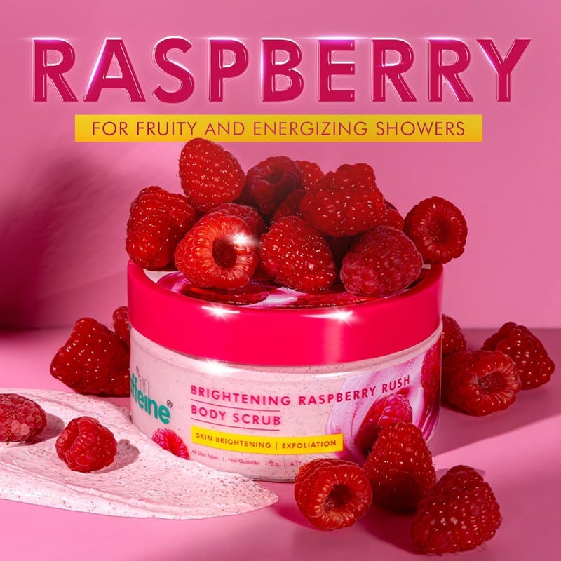 MCaffeine Brightening Raspberry Body Scrub | Tan Removal | AHAs - Lactic & Glycolic Acid, Niacinamide | Vitamin C Rich for Brighter, Soft Skin | Remove Dry, Dead Skin | Fruity Berries Aroma - 175g - Image 5