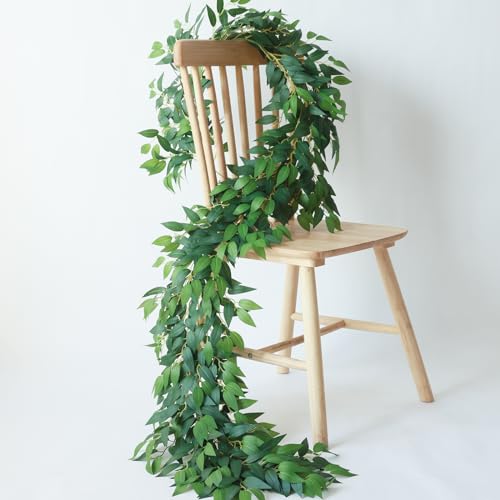 mizii Artificial Vines Garland 6.5 Feet Faux Italian Ruscus Vine Greenery Garland Silk Green Leaves Decoration Fake Plants Greenery for Table Centerpieces Home Room Wall Wedding Arch Decor (6.5 feet) - Image 1