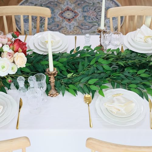 mizii Artificial Vines Garland 6.5 Feet Faux Italian Ruscus Vine Greenery Garland Silk Green Leaves Decoration Fake Plants Greenery for Table Centerpieces Home Room Wall Wedding Arch Decor (6.5 feet) - Image 4