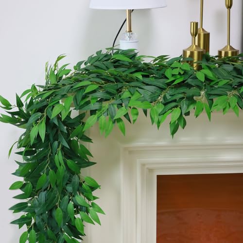 mizii Artificial Vines Garland 6.5 Feet Faux Italian Ruscus Vine Greenery Garland Silk Green Leaves Decoration Fake Plants Greenery for Table Centerpieces Home Room Wall Wedding Arch Decor (6.5 feet) - Image 3