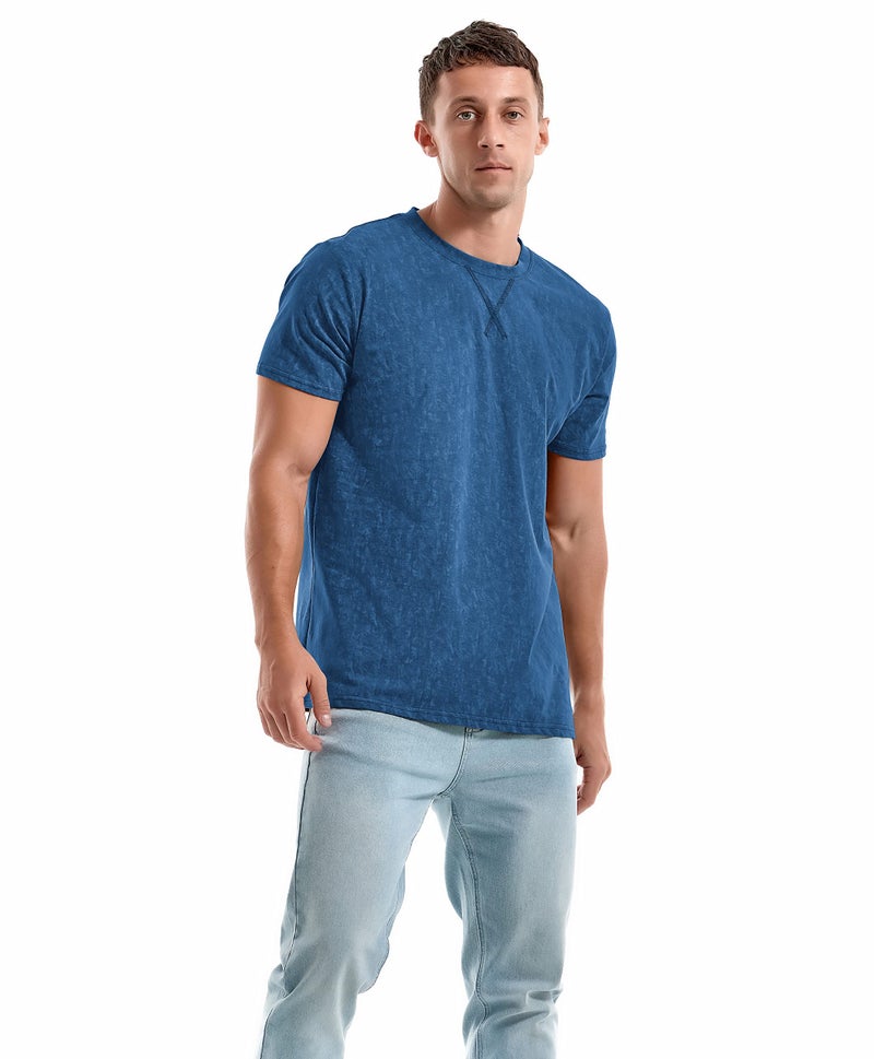 KLIEGOU Men's T-Shirts - Elasticity Cotton Crew Neck Tees 2166 Dark Blue M - Image 3