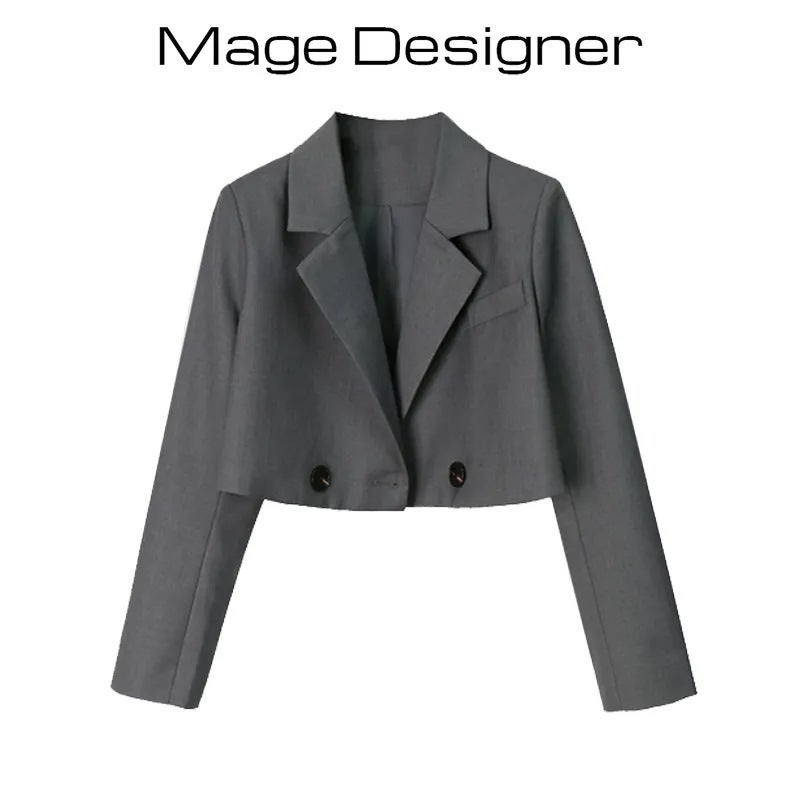Lapel Small Suit Jacket Womens Autumn and Winter Slim-fit Small Suit Design Sense Top High Waist Short Casual Top Khaki - Image 2