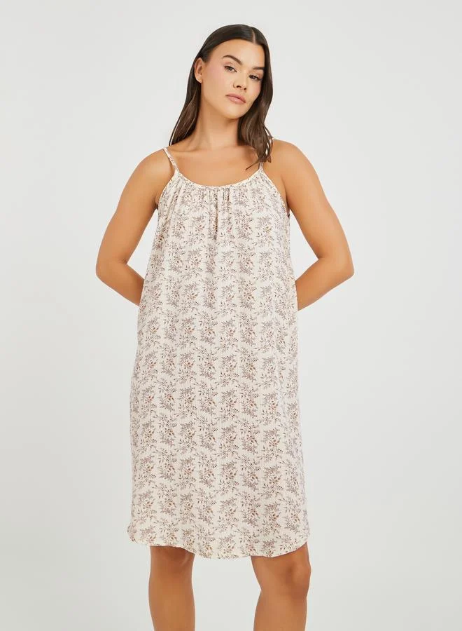 ستايلي Styli Floral Print Cotton Gauze Slip Dress