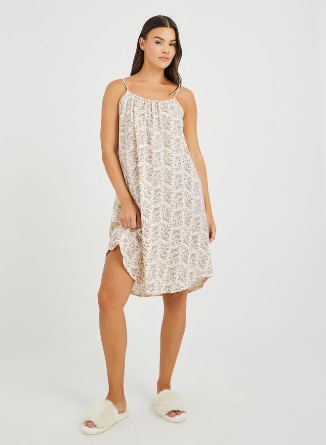 ستايلي Styli Floral Print Cotton Gauze Slip Dress