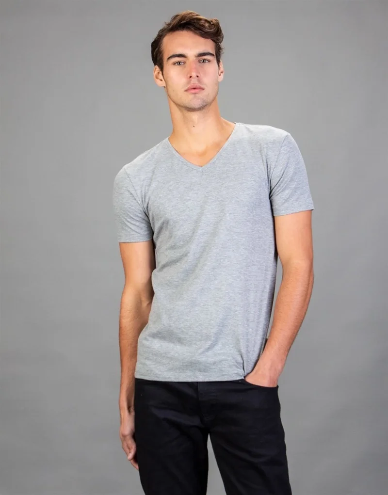 Tudors V Neck Plain Grey Short Sleeve Men's T-Shirt