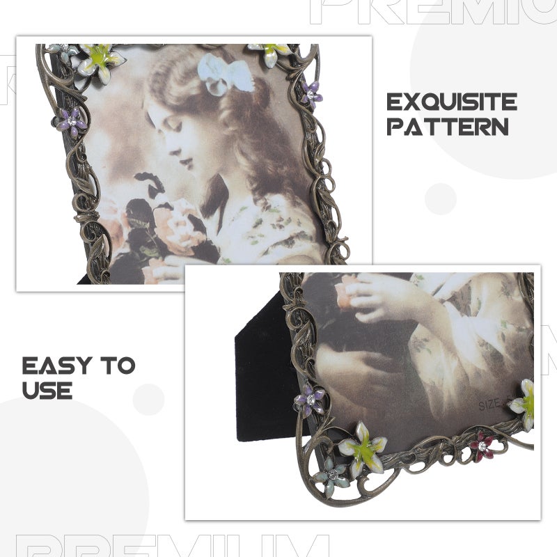 European Retro Metal Phone Frame Vintage Picture Frame Home Desktop Photo Display Ornament Wedding Anniversary Decoration Ornament (17.5x12.5cm) - Image 3