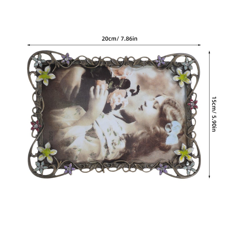 European Retro Metal Phone Frame Vintage Picture Frame Home Desktop Photo Display Ornament Wedding Anniversary Decoration Ornament (17.5x12.5cm) - Image 2