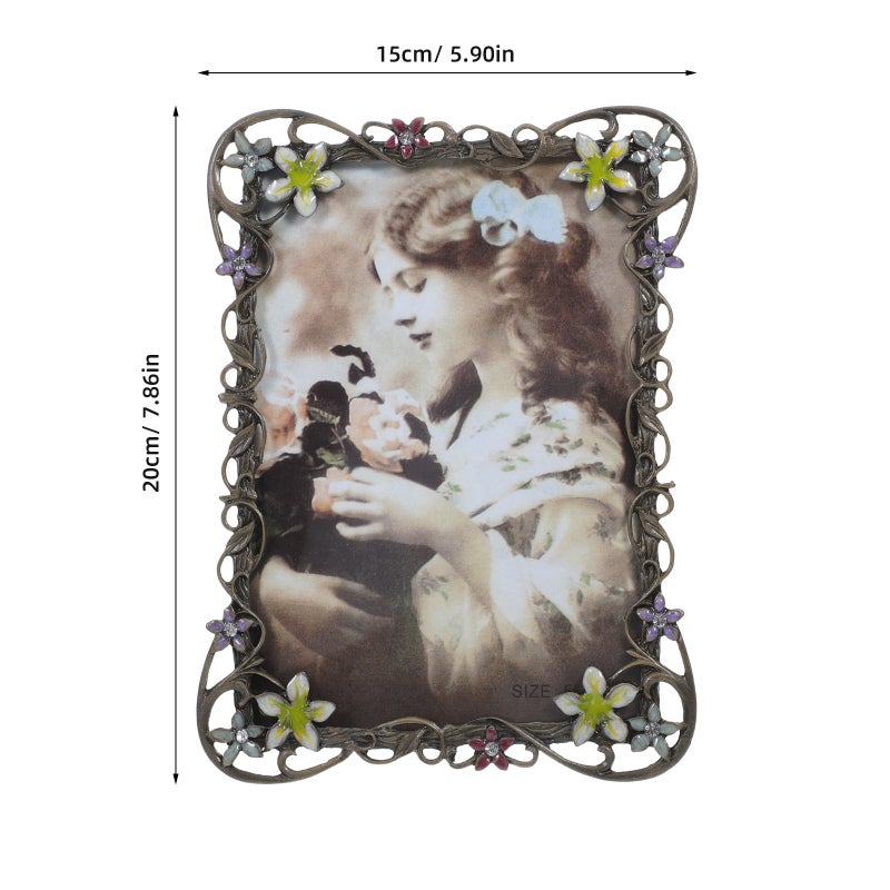 European Retro Metal Phone Frame Vintage Picture Frame Home Desktop Photo Display Ornament Wedding Anniversary Decoration Ornament (17.5x12.5cm) - Image 4