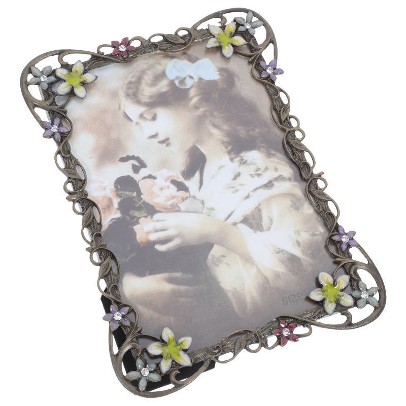 European Retro Metal Phone Frame Vintage Picture Frame Home Desktop Photo Display Ornament Wedding Anniversary Decoration Ornament (17.5x12.5cm) - Image 5