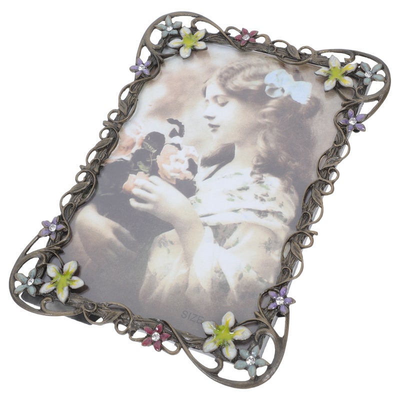 European Retro Metal Phone Frame Vintage Picture Frame Home Desktop Photo Display Ornament Wedding Anniversary Decoration Ornament (17.5x12.5cm) - Image 1