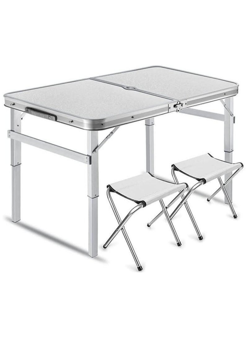 DubaiGallery Camping Outdoor Table Folding Camping Table with 2 Stools Aluminum Folding Picnic Table Height Adjustable, Portable Set Barbecue Picnic Garden Outdoor Indoor Use for Party - Image 1