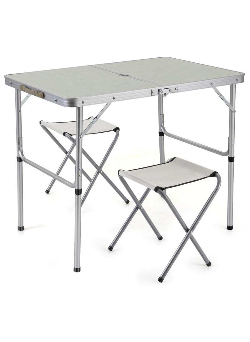 DubaiGallery Camping Outdoor Table Folding Camping Table with 2 Stools Aluminum Folding Picnic Table Height Adjustable, Portable Set Barbecue Picnic Garden Outdoor Indoor Use for Party - Image 2