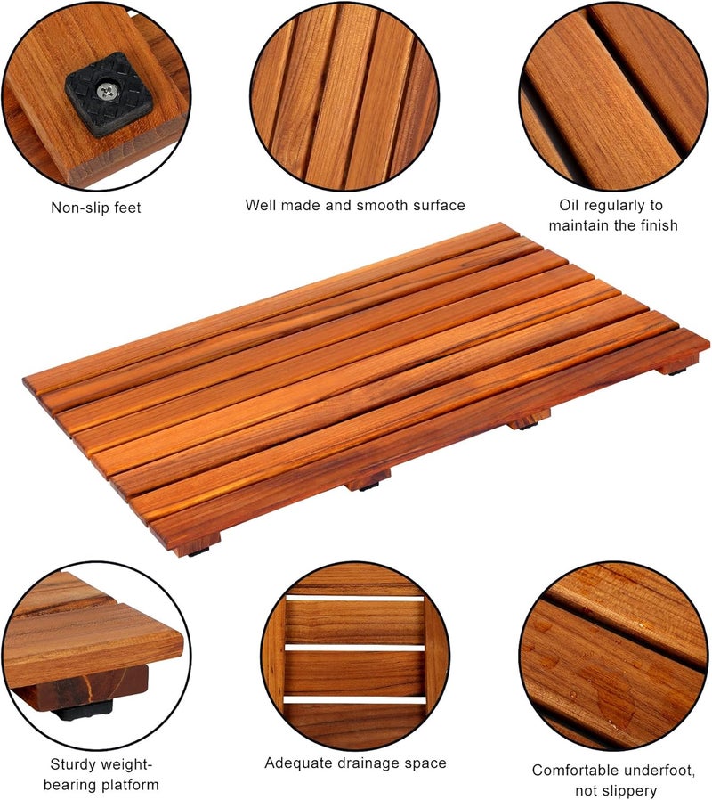 VaeFae Teak Shower Mat, Non-Slip Bath Mat, Luxury Spa Mat, Wooden Mat for Bathtub, 26 x 17 in - Image 5