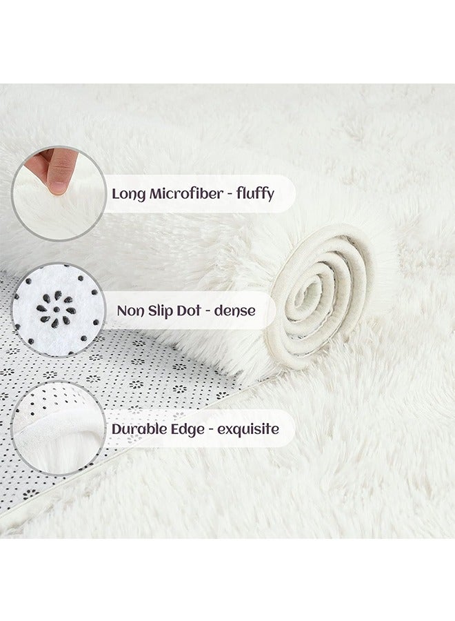 JCB CHIC Fluffy Runner Rugs for Bedroom Living Room Soft Shag Rug 60x90cm , Beige Plush Carpet Non Slip for Nursery Dorm, Fuzzy Bedside Rug for Kids Boys Room Home Decor - Image 3