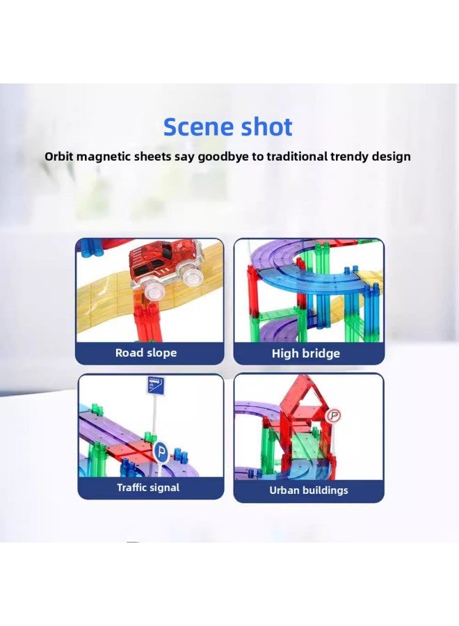 Color Window Magnetic Film Sliding Rail Transit Electric Car Building Blocks Children's Educational Magnetic Matching Toy Gift-Specifications:Rail Car 266pcs (storage Bucket Included)  - Image 5
