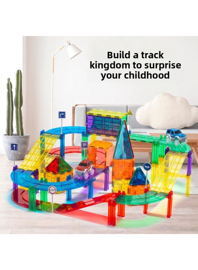 Color Window Magnetic Film Sliding Rail Transit Electric Car Building Blocks Children's Educational Magnetic Matching Toy Gift-Specifications:Rail Car 266pcs (storage Bucket Included)  - Image 2