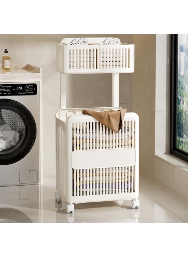 RATSAW Foldable Laundry Basket 2-Tier Collapsible Laundry Basket Large Capacity Portable Dirty Laundry Basket with Wheels Lightweight Laundry Bin Space-Saving Laundry Hamper for Home Laundry Travel - Image 1