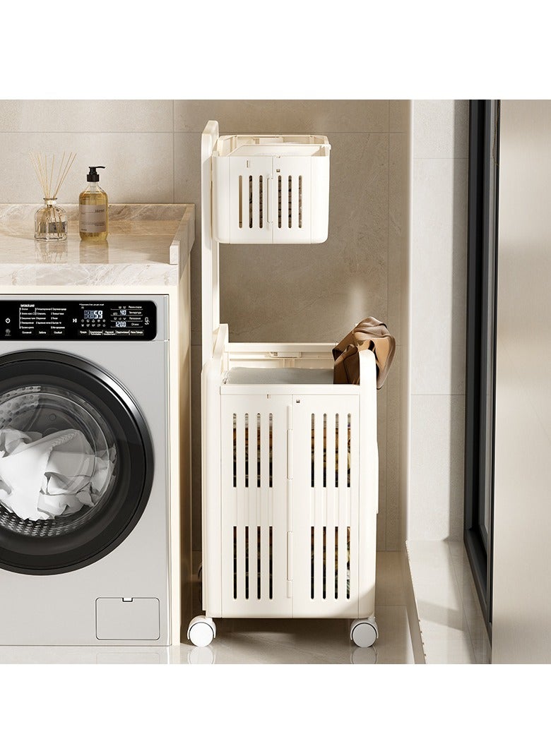 RATSAW Foldable Laundry Basket 2-Tier Collapsible Laundry Basket Large Capacity Portable Dirty Laundry Basket with Wheels Lightweight Laundry Bin Space-Saving Laundry Hamper for Home Laundry Travel - Image 3