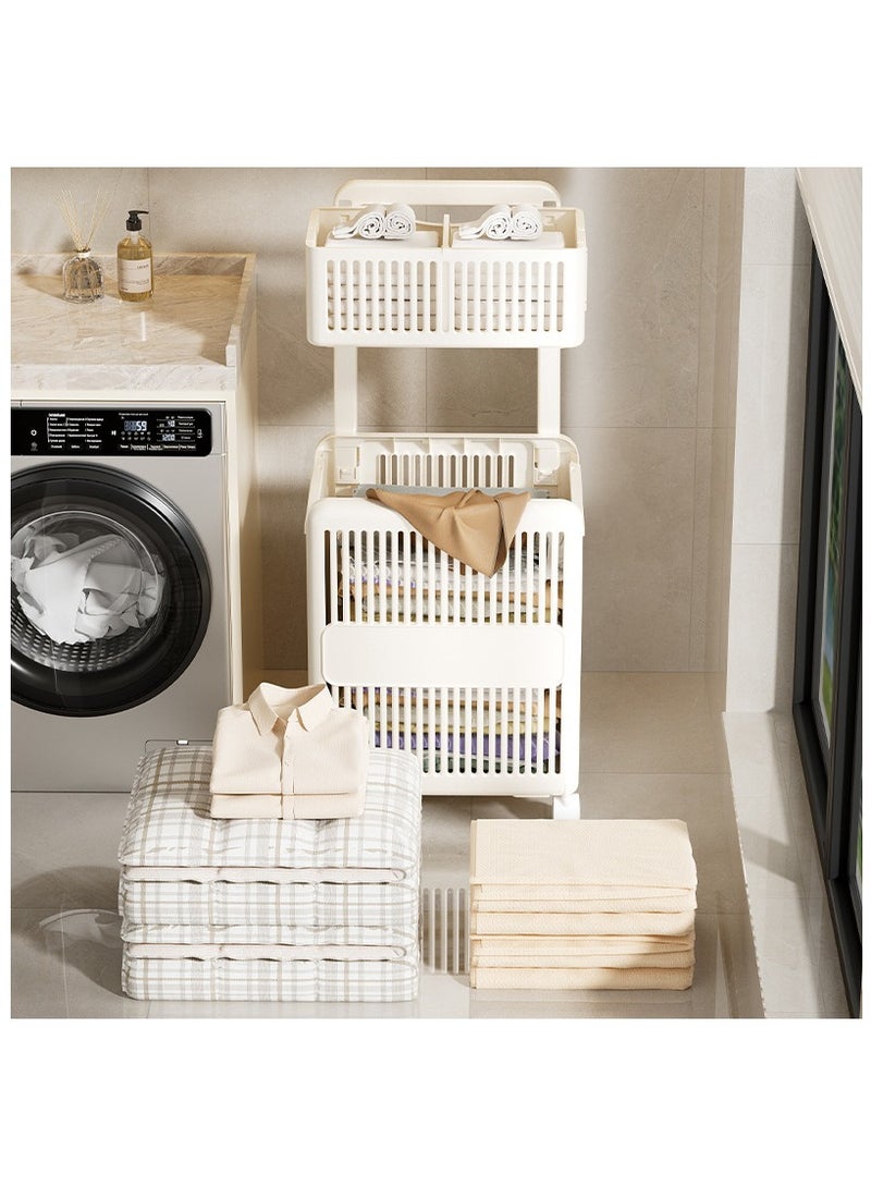 RATSAW Foldable Laundry Basket 2-Tier Collapsible Laundry Basket Large Capacity Portable Dirty Laundry Basket with Wheels Lightweight Laundry Bin Space-Saving Laundry Hamper for Home Laundry Travel - Image 4