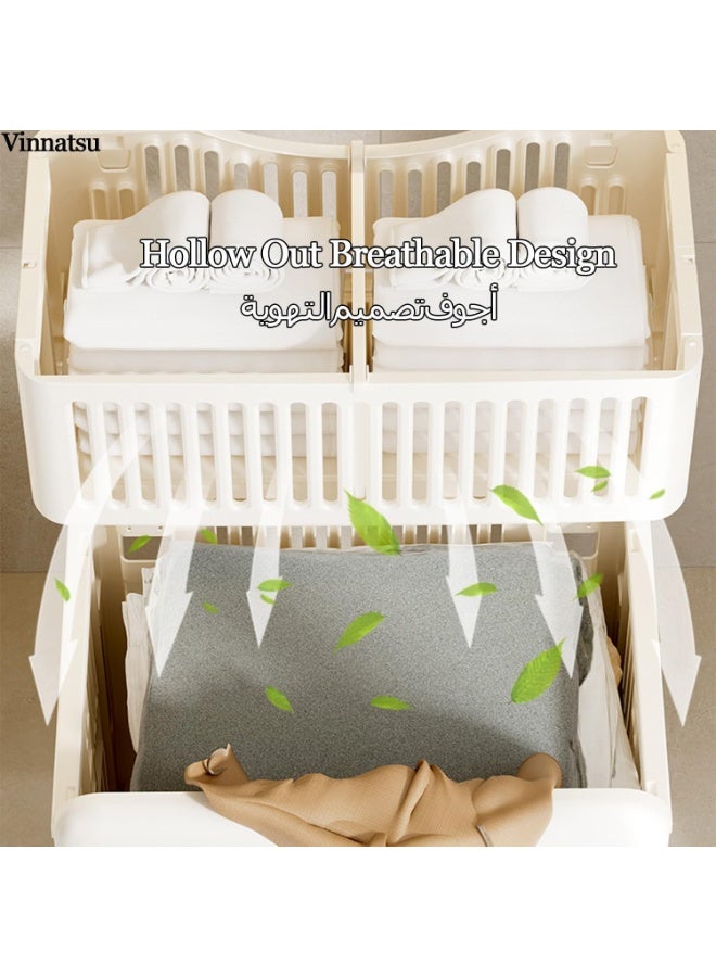 RATSAW Foldable Laundry Basket 2-Tier Collapsible Laundry Basket Large Capacity Portable Dirty Laundry Basket with Wheels Lightweight Laundry Bin Space-Saving Laundry Hamper for Home Laundry Travel - Image 5