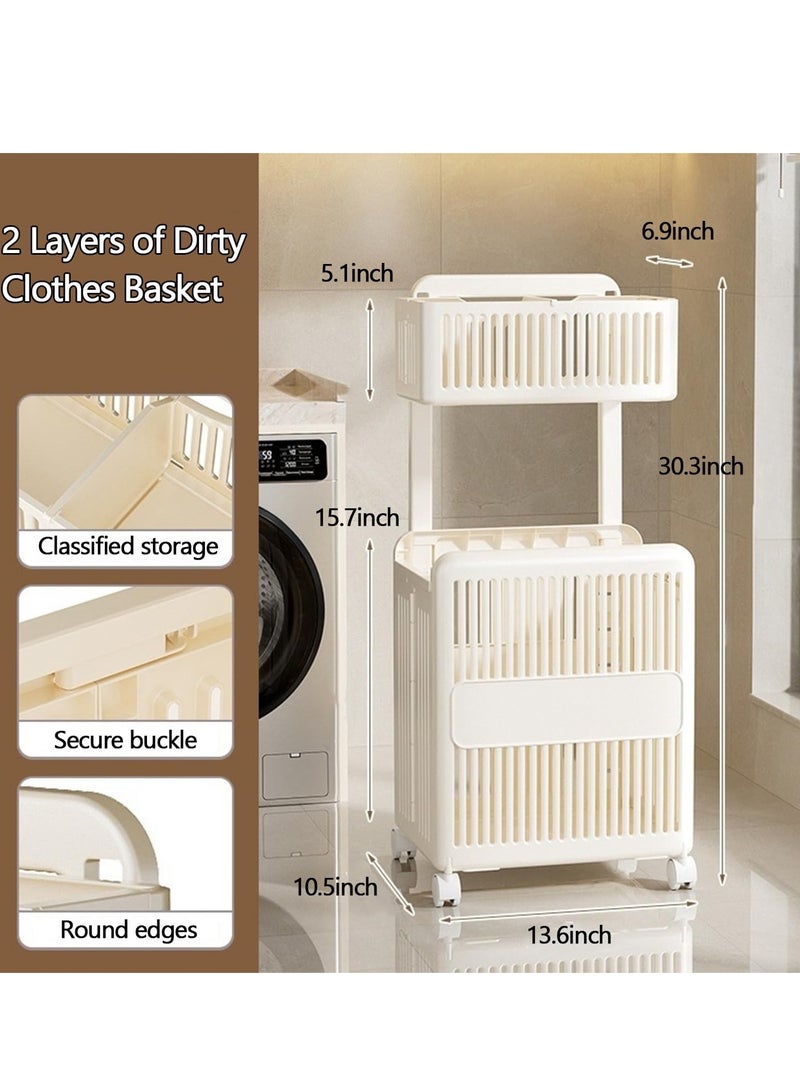 RATSAW Foldable Laundry Basket 2-Tier Collapsible Laundry Basket Large Capacity Portable Dirty Laundry Basket with Wheels Lightweight Laundry Bin Space-Saving Laundry Hamper for Home Laundry Travel - Image 2