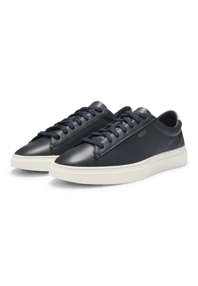 BOSS Lace-up trainers in polished leather with logo details