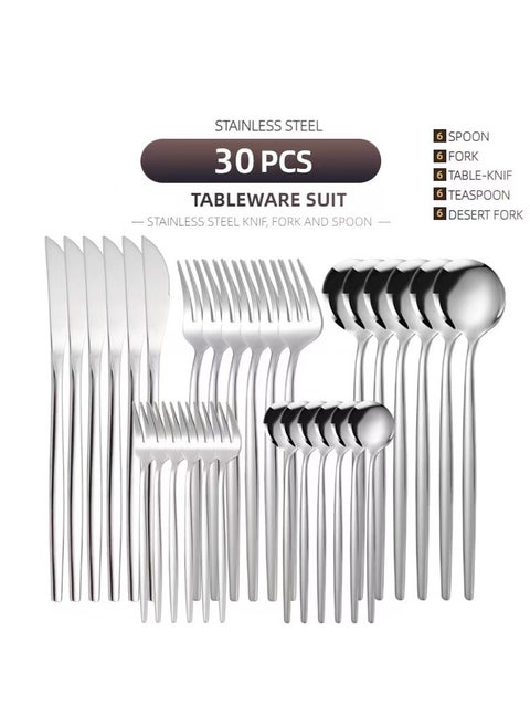 30-Piece Knife Fork Spoon Full Set Silver