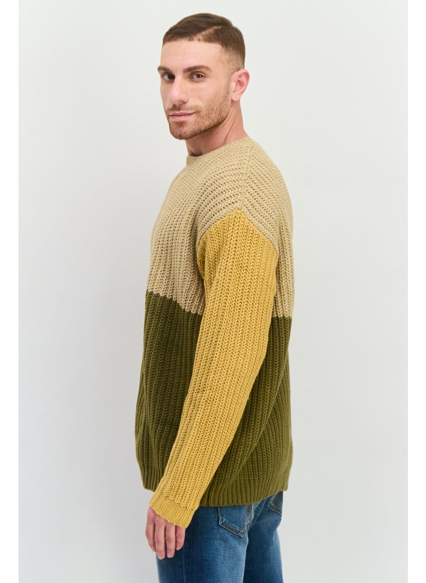 Asos Design - Men Crew Neck Knitted Long Sleeve Sweater, Tan - Image 1