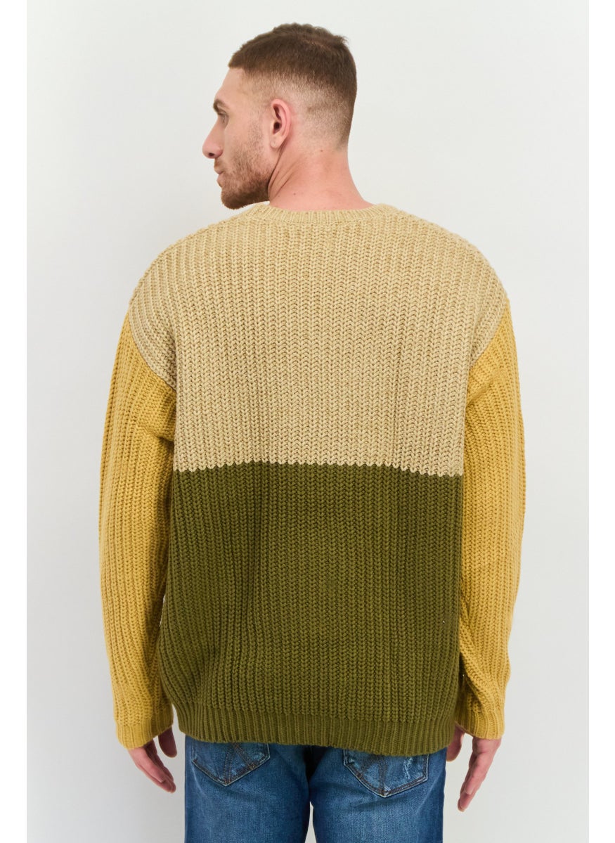 Asos Design - Men Crew Neck Knitted Long Sleeve Sweater, Tan - Image 1