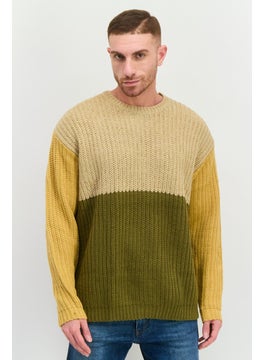 Men Crew Neck Knitted Long Sleeve Sweater, Tan