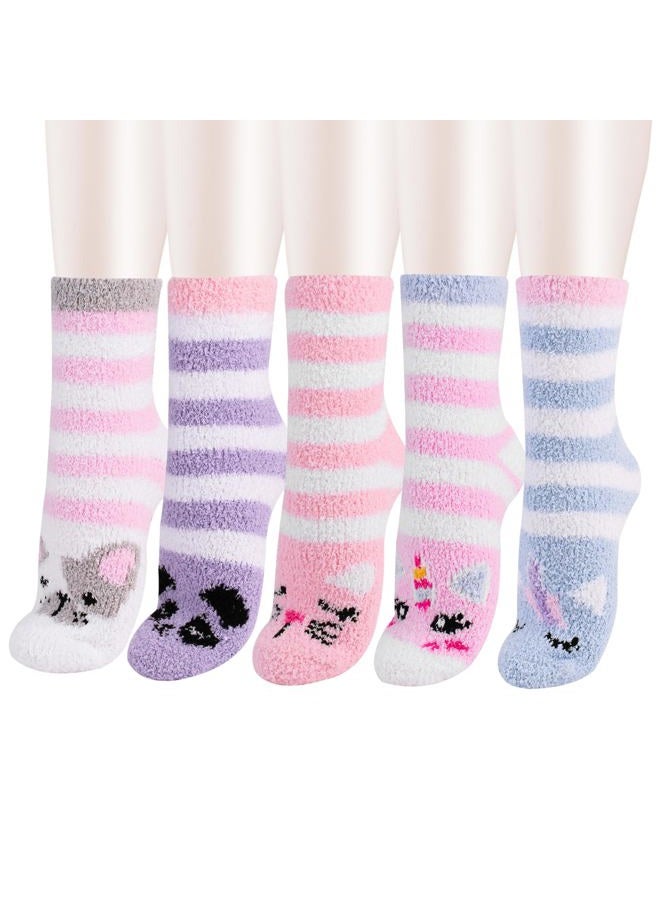 WaySoft Fluffy Fuzzy Socks for Women & Teen Girls - 4 to 5 Pairs Bulk Pack - 2023 Holiday Collection - Cozy Warm Fleece Socks (Girls Unicorns - 5 Pairs) - Image 1