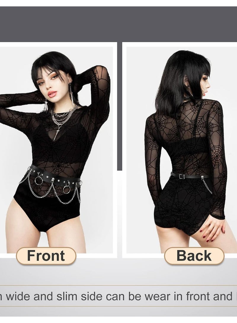 Excefore Punk Black Waist Chain Belt for Women, Leather Rave Body Goth Accessories Jewelry. Perfect for adding edge to outfits. - Image 2