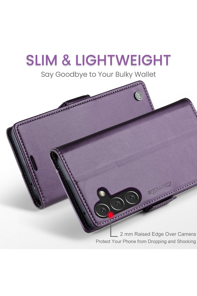 CaseMe Flip Wallet Case For Samsung Galaxy A16 4G/5G RFID Blocking PU Leather Wallet Flip Folio Case with Card Holder Kickstand Shockproof Phone Cover - Purple - Image 3