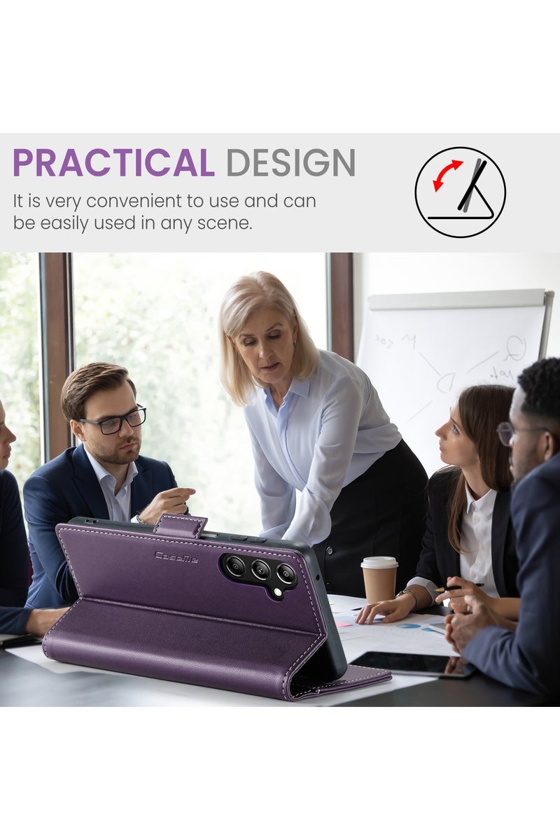 CaseMe Flip Wallet Case For Samsung Galaxy A16 4G/5G RFID Blocking PU Leather Wallet Flip Folio Case with Card Holder Kickstand Shockproof Phone Cover - Purple - Image 4