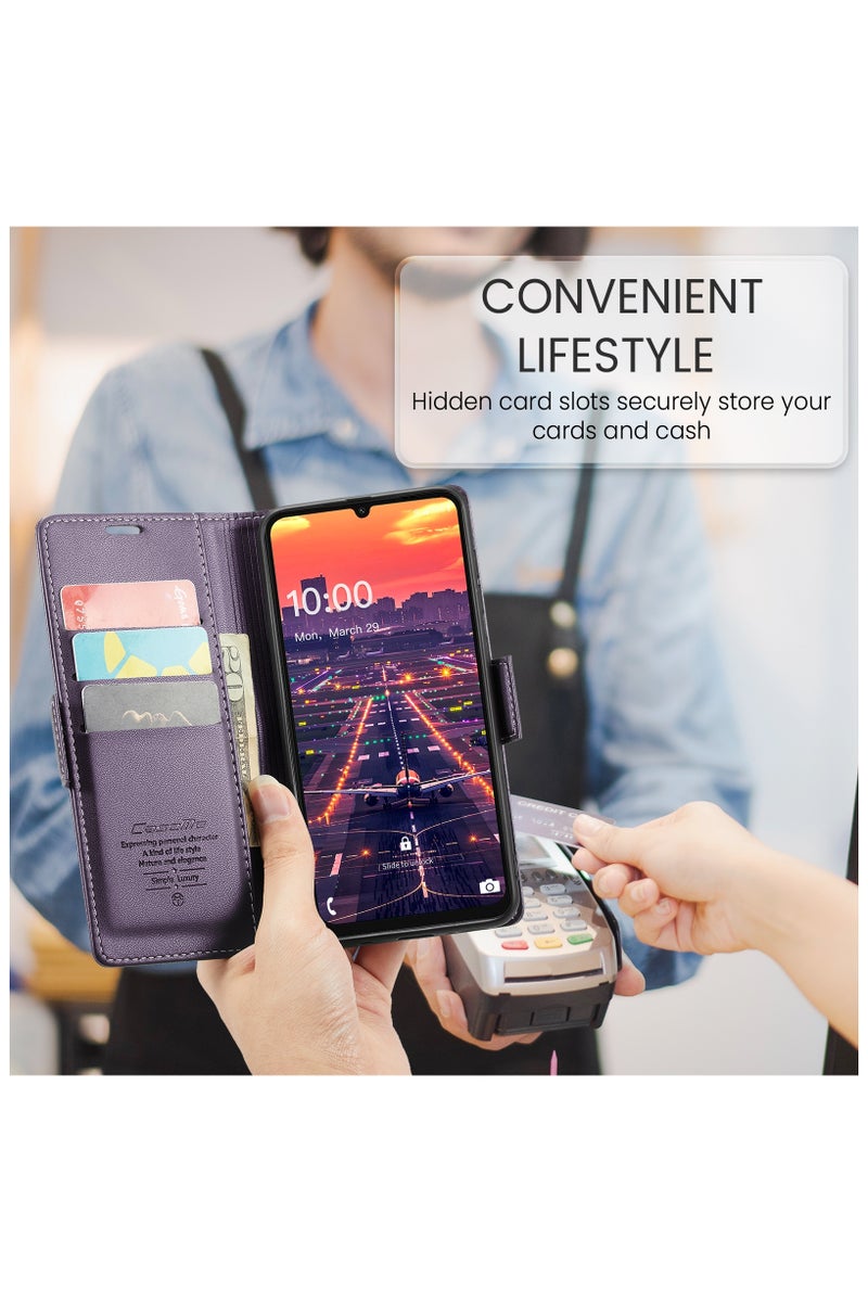 CaseMe Flip Wallet Case For Samsung Galaxy A16 4G/5G RFID Blocking PU Leather Wallet Flip Folio Case with Card Holder Kickstand Shockproof Phone Cover - Purple - Image 5