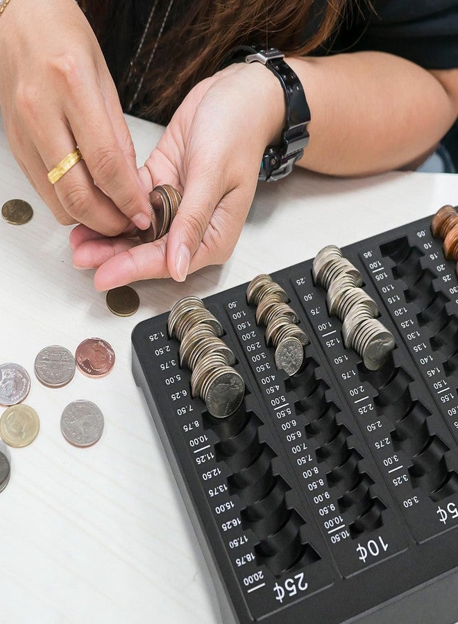L LIKED 1PCS Black Coin Counter Tray -Change Counter Coin Counting and Sorting Tray with 150 Assort Coin Wrappers Included-5 Compartments Slots for Organization Pennies, Nickels, Dimes, and Quarters - Image 5