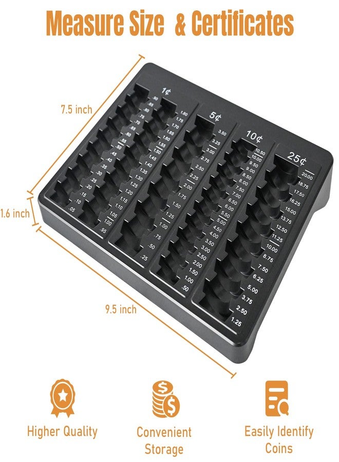L LIKED 1PCS Black Coin Counter Tray -Change Counter Coin Counting and Sorting Tray with 150 Assort Coin Wrappers Included-5 Compartments Slots for Organization Pennies, Nickels, Dimes, and Quarters - Image 4