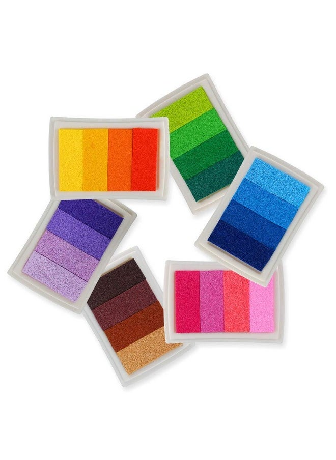 PM لاند مجموعة من 6 وسادات حبر للطوابع DIY بها بنفسك ختم حرفي على نسيج الخشب والورق 24 لونًا نابضًا بالحياة بألوان قوس قزح  - Image 1