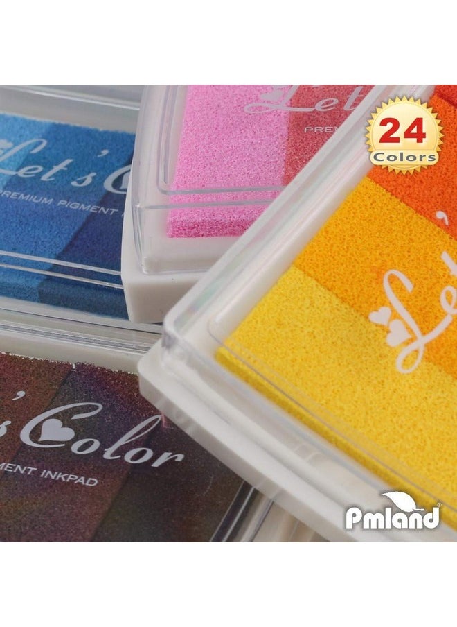 PM لاند مجموعة من 6 وسادات حبر للطوابع DIY بها بنفسك ختم حرفي على نسيج الخشب والورق 24 لونًا نابضًا بالحياة بألوان قوس قزح  - Image 3