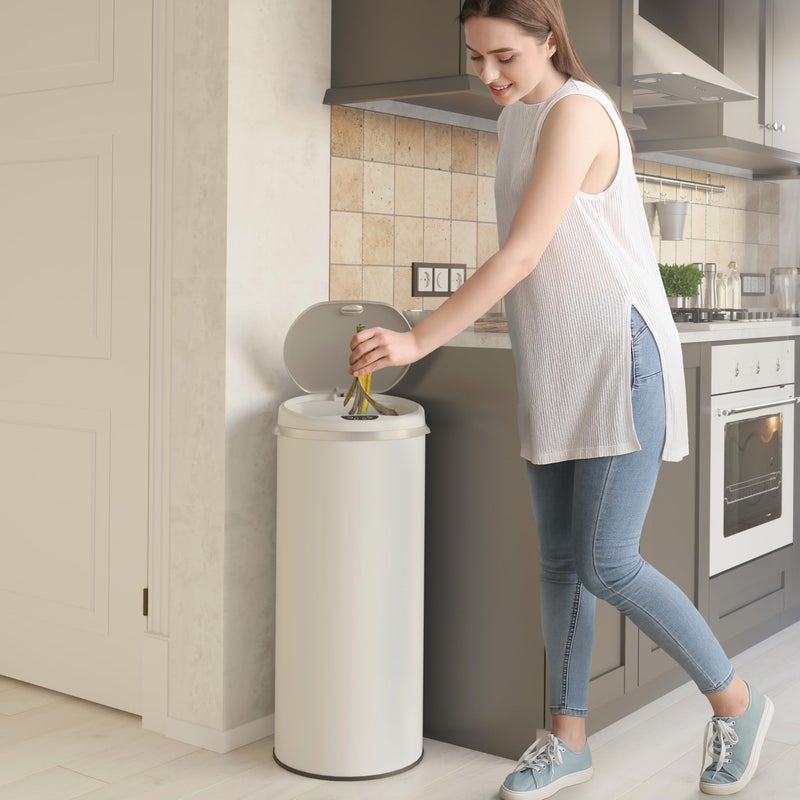 iTouchless 50 Liter / 13 Gallon Sensor Kitchen Trash Can with Odor Filter â€“ Slim Round White Stainless Steel Automatic Garbage Recycling Bin for Home, Office, Business, Garage - Image 2
