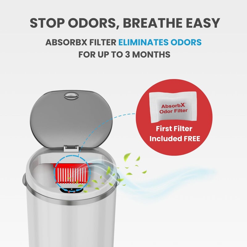 iTouchless 50 Liter / 13 Gallon Sensor Kitchen Trash Can with Odor Filter â€“ Slim Round White Stainless Steel Automatic Garbage Recycling Bin for Home, Office, Business, Garage - Image 4